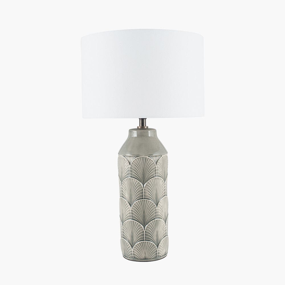 Bethan Embossed Grey Ceramic Table Lamp.