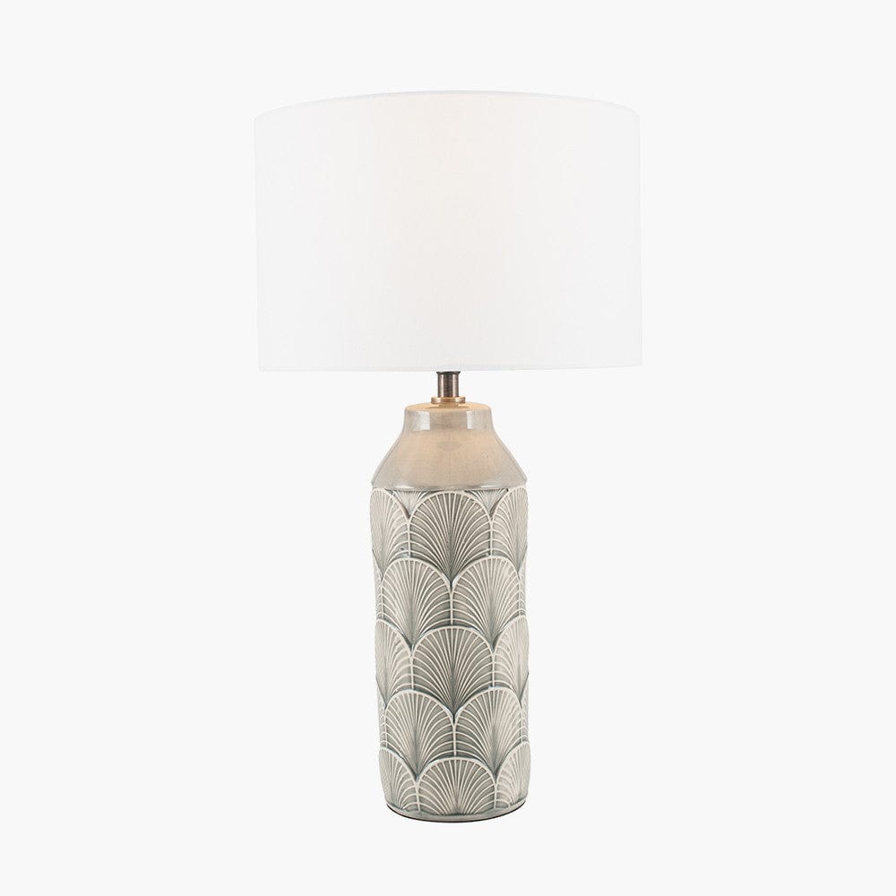 Bethan Embossed Grey Ceramic Table Lamp.