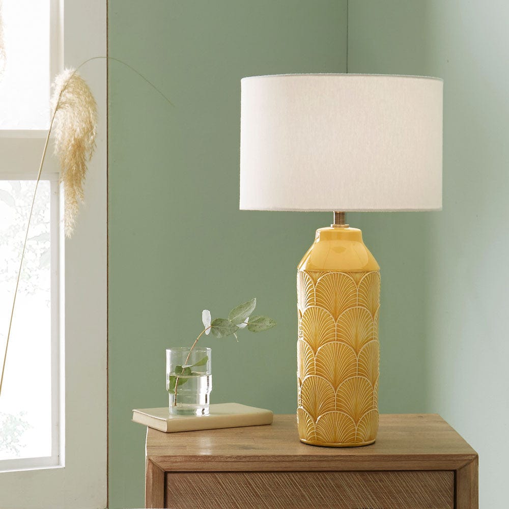 Bethan Embossed Mustard Ceramic Table Lamp.