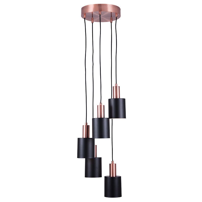 Pacific Lifestyle Lighting Biba Black & Antique Copper 5 Drop Pendant House of Isabella UK