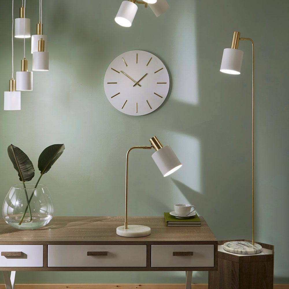 Biba Marble Footed White and Gold Retro Floor Lamp.