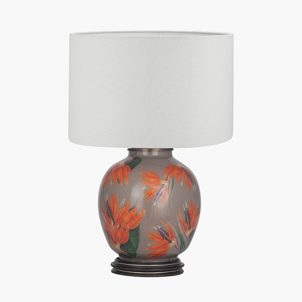 Pacific Lifestyle Lighting Bird of Paradise Glass Large Lamp Base with Lino 40cm White Self Lined Linen Cylinder Lampshade House of Isabella UK