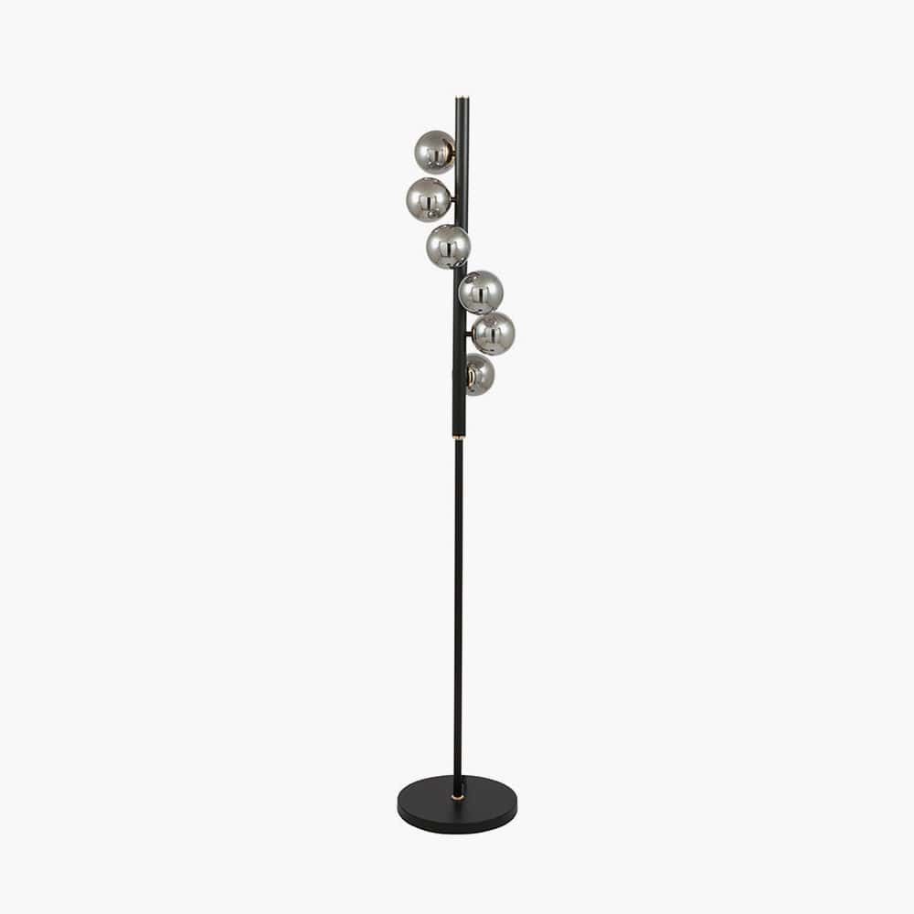 Blair Smoke Glass Ball and Black Metal Floor Lamp.