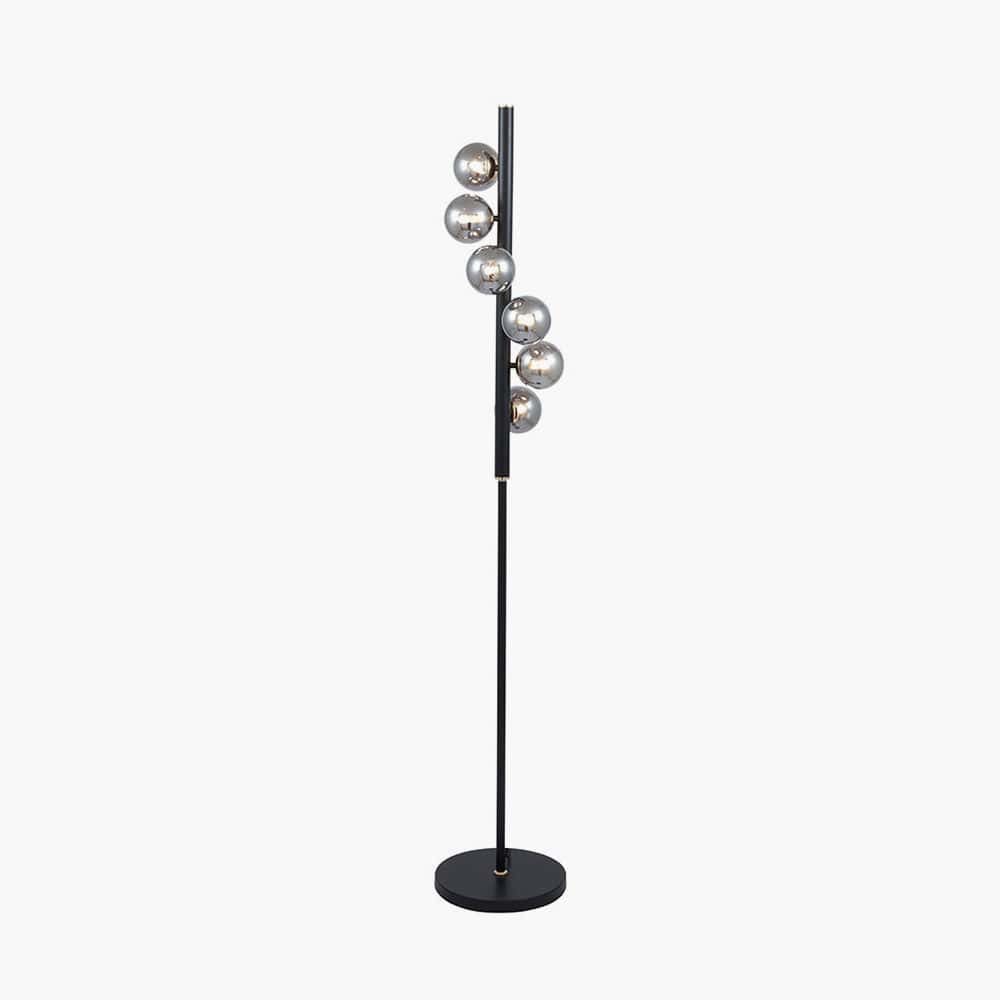 Blair Smoke Glass Ball and Black Metal Floor Lamp.