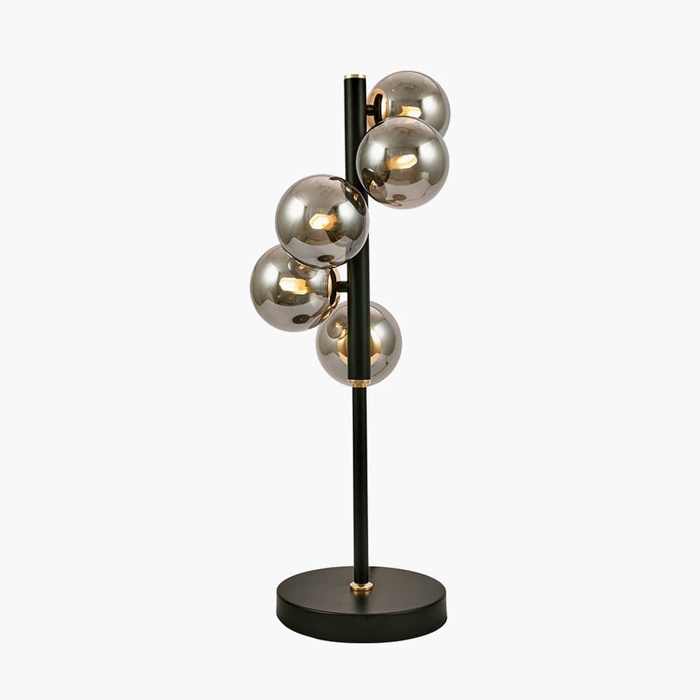 Blair Smoke Glass Ball and Black Metal Table Lamp.