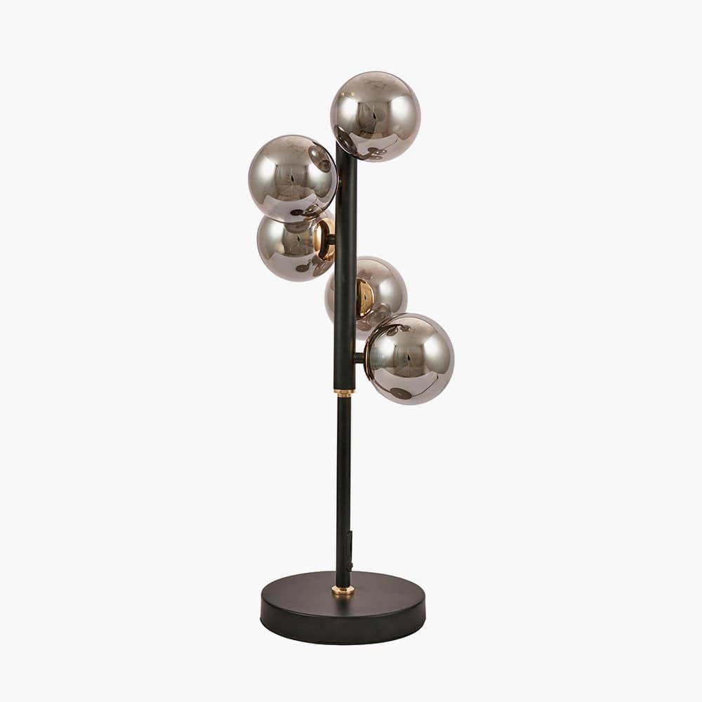 Blair Smoke Glass Ball and Black Metal Table Lamp.