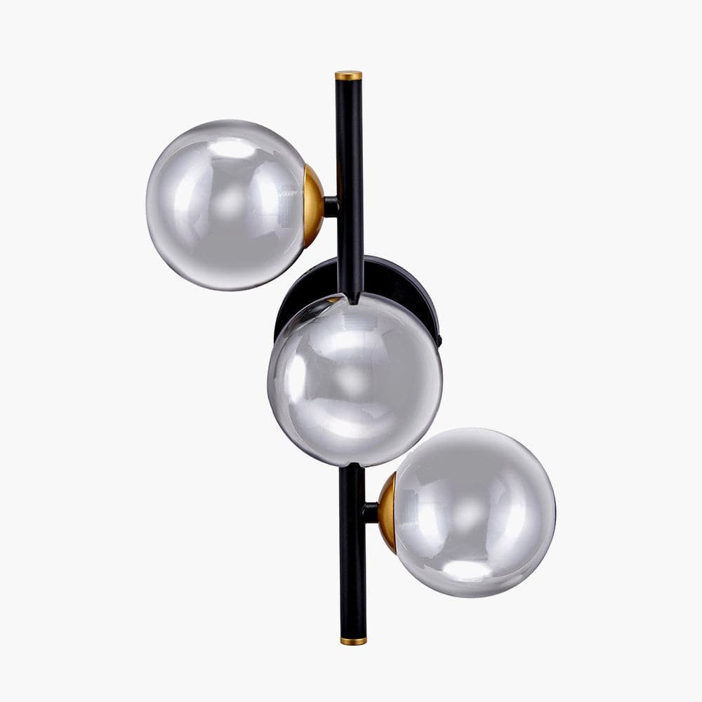 Pacific Lifestyle Lighting Blair Smoke Glass Ball and Black Metal Wall Light House of Isabella UK
