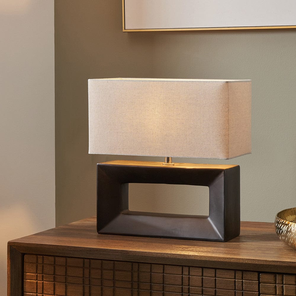 Block Black Ceramic Rectangular Table Lamp.