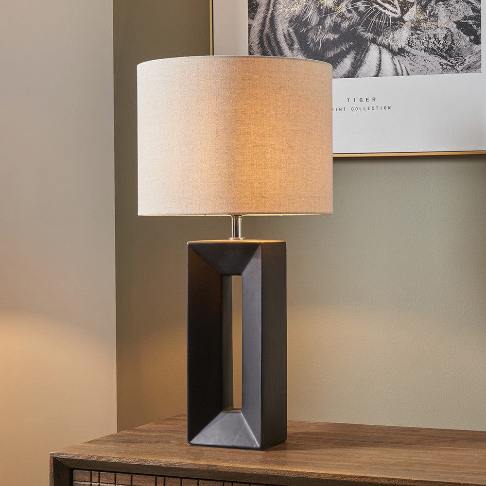 Block Black Ceramic Tall Table Lamp.