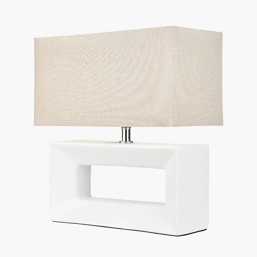 Block White Ceramic Rectangular Table Lamp.
