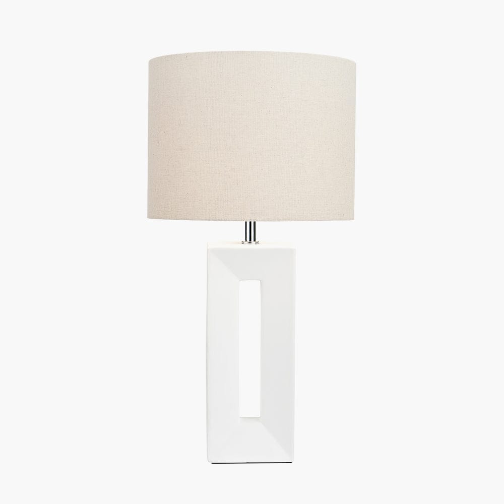 Block White Ceramic Tall Table Lamp.