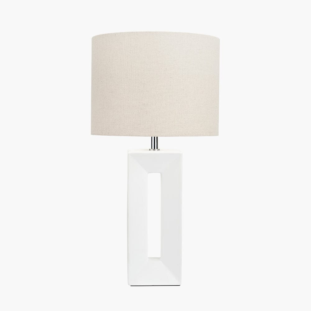 Block White Ceramic Tall Table Lamp.