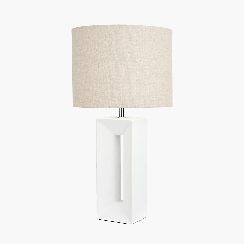 Block White Ceramic Tall Table Lamp.