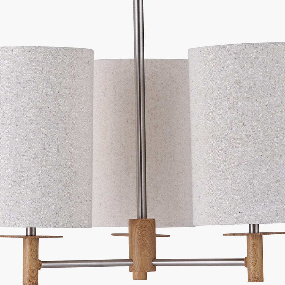 Pacific Lifestyle Lighting Bonham Natural Wood Veneer and Silver Metal 3 Light Pendant House of Isabella UK