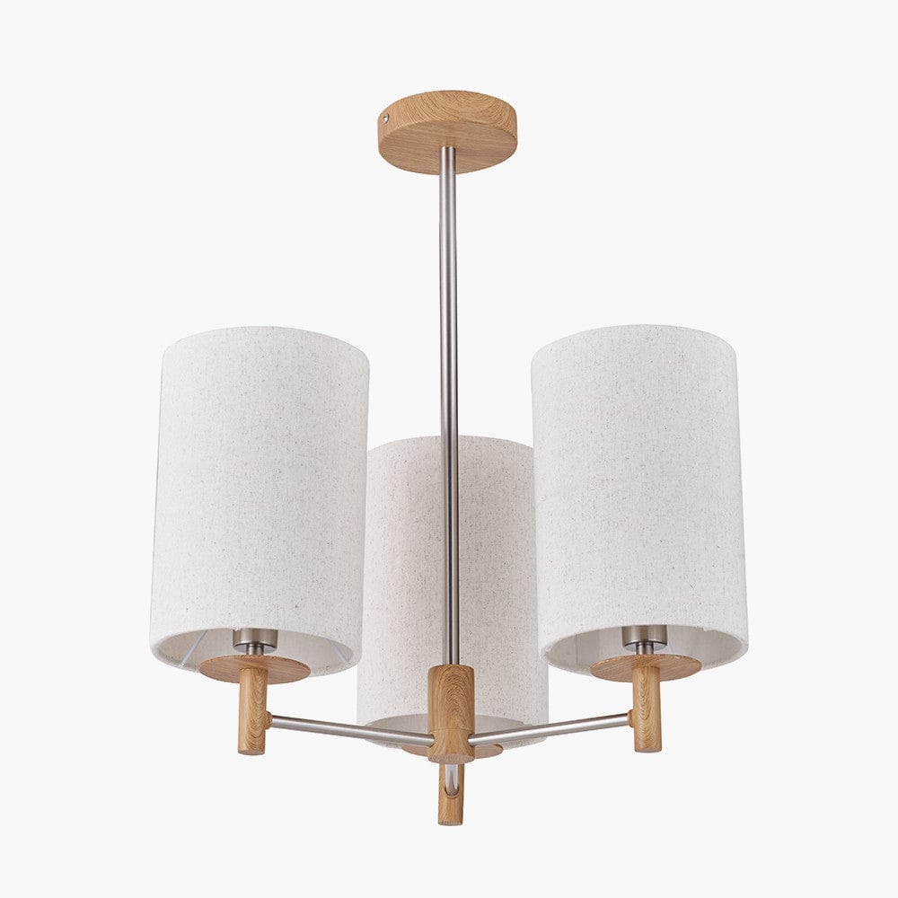 Pacific Lifestyle Lighting Bonham Natural Wood Veneer and Silver Metal 3 Light Pendant House of Isabella UK