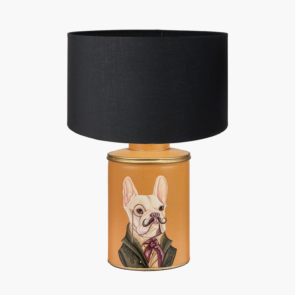 Boston Terrier Mustard Hand Painted Metal Table Lamp Base with Harry 35cm Black Cotton Mix Cylinder Lampshade.
