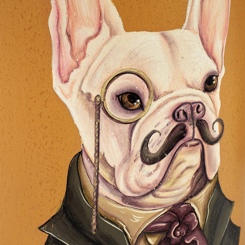 Boston Terrier Mustard Hand Painted Metal Table Lamp Base with Harry 35cm Black Cotton Mix Cylinder Lampshade.