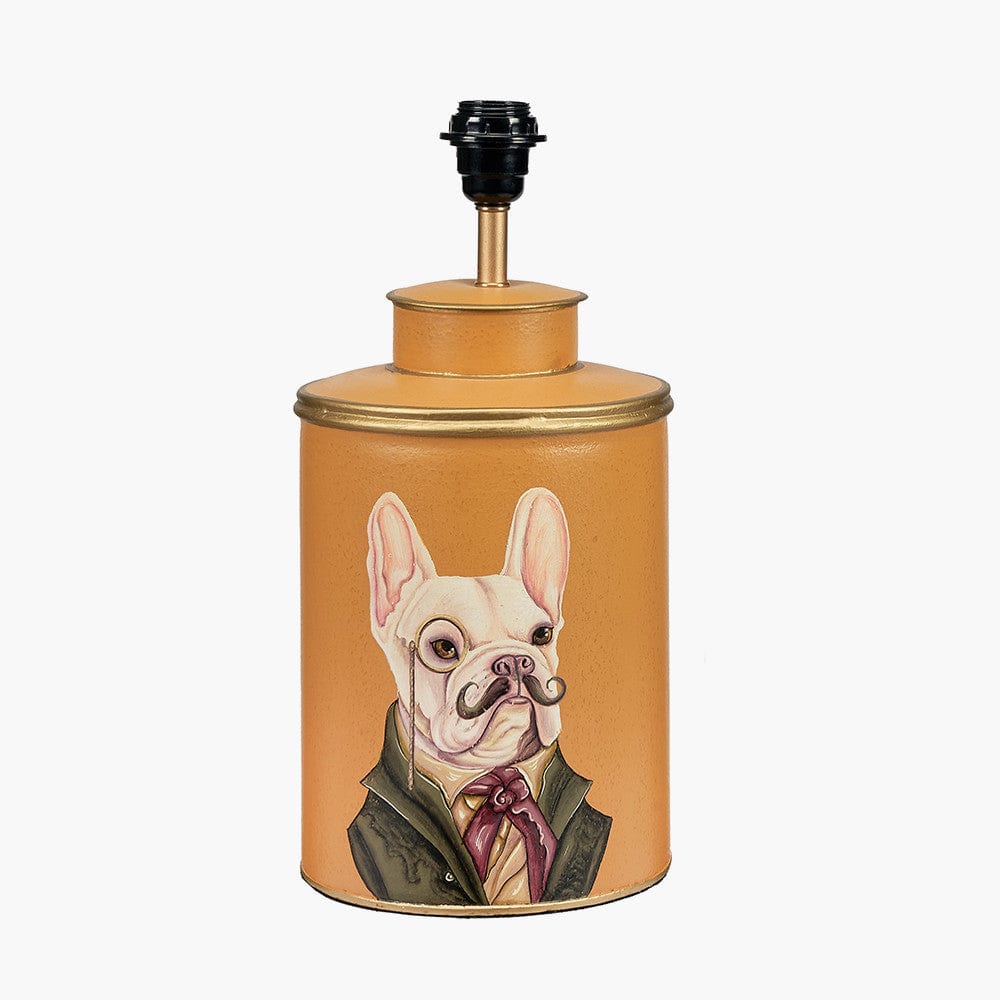 Boston Terrier Mustard Hand Painted Metal Table Lamp Base with Harry 35cm Black Cotton Mix Cylinder Lampshade.
