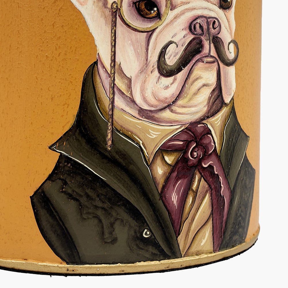 Boston Terrier Mustard Hand Painted Metal Table Lamp Base with Harry 35cm Black Cotton Mix Cylinder Lampshade.