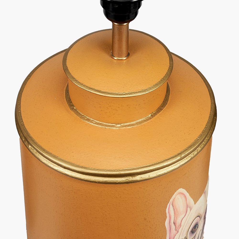 Pacific Lifestyle Lighting Boston Terrier Mustard Hand Painted Metal Table Lamp Base with Henry 35cm White Handloom Cylinder Lampshade House of Isabella UK