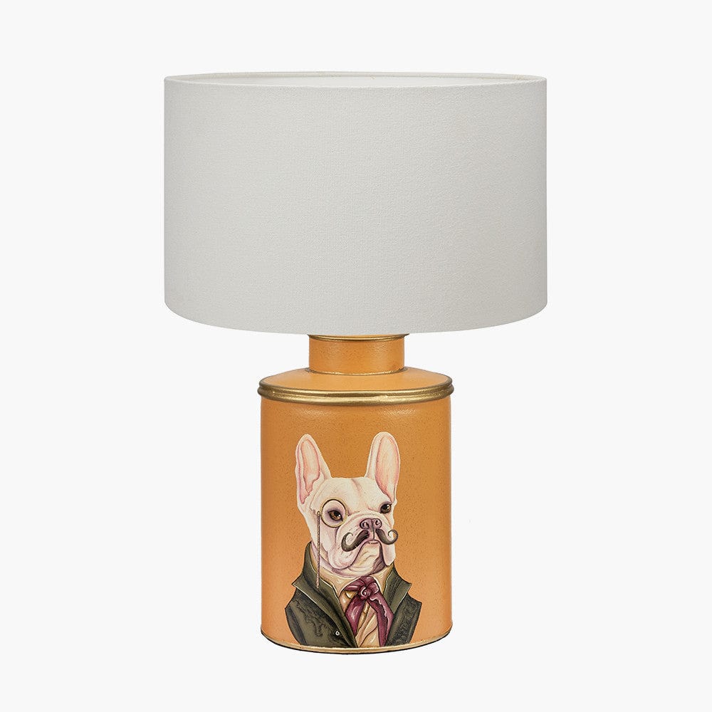 Pacific Lifestyle Lighting Boston Terrier Mustard Hand Painted Metal Table Lamp Base with Henry 35cm White Handloom Cylinder Lampshade House of Isabella UK