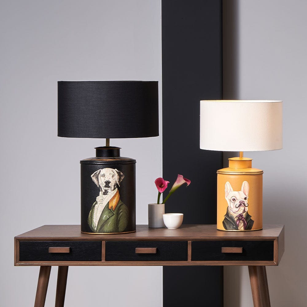 Boston Terrier Mustard Hand Painted Metal Table Lamp.