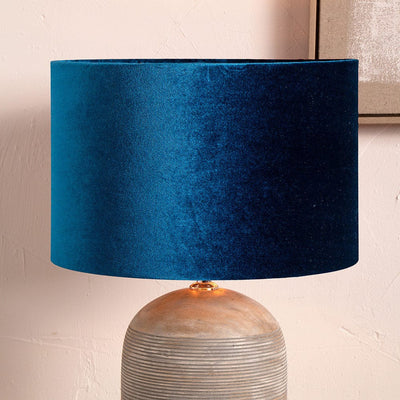 Pacific Lifestyle Lighting Bow 25cm Sapphire Velvet Cylinder Shade House of Isabella UK