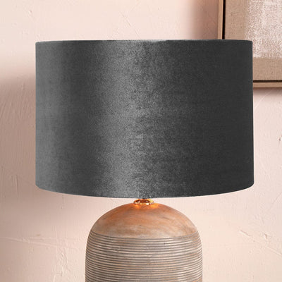 Pacific Lifestyle Lighting Bow 25cm Slate Velvet Cylinder Shade House of Isabella UK