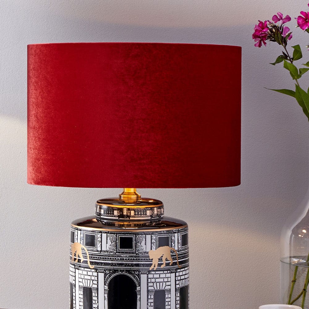 Pacific Lifestyle Lighting Bow 30cm Red Velvet Cylinder Shade House of Isabella UK