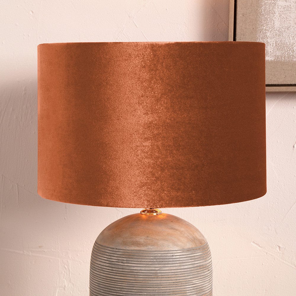 Pacific Lifestyle Lighting Bow 45cm Tobacco Velvet Cylinder Shade House of Isabella UK