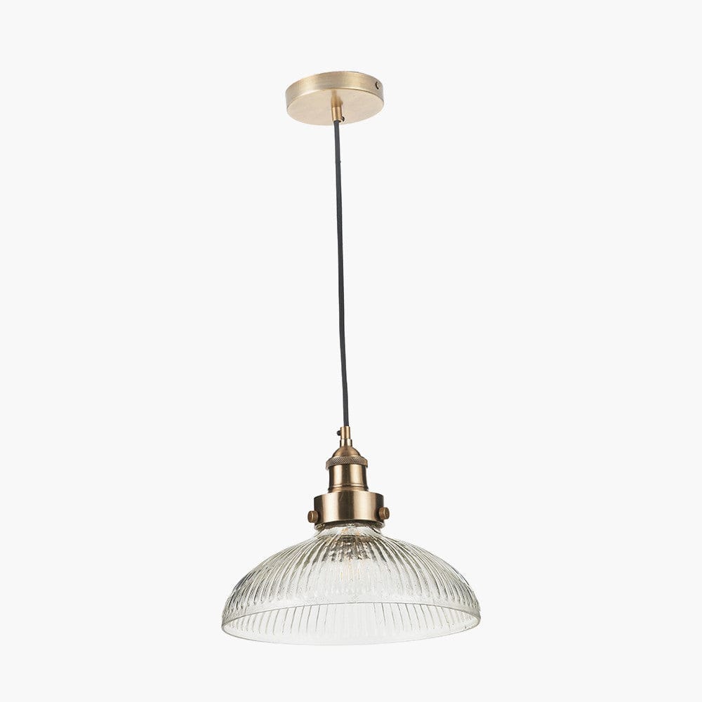 Pacific Lifestyle Lighting Bowery Large Ribbed Glass with Antique Brass Fitting Elec Pendant House of Isabella UK