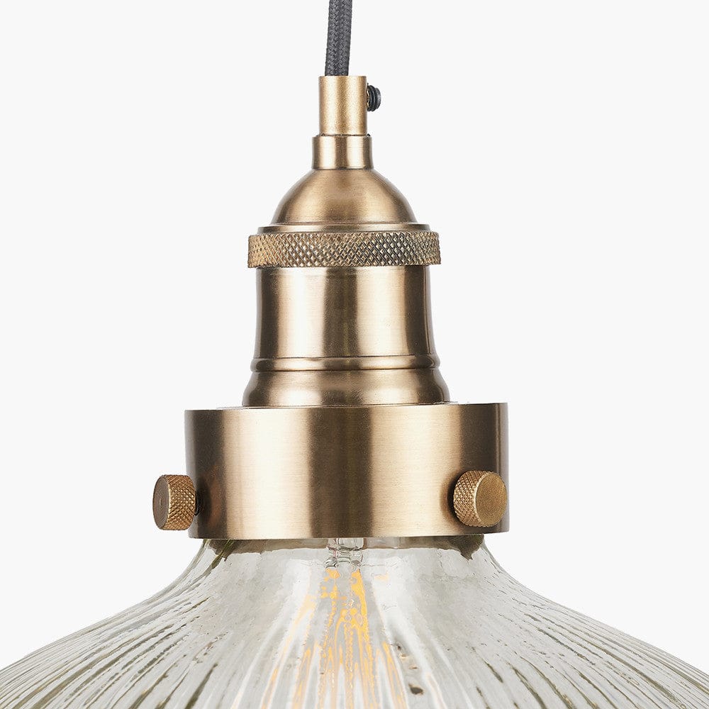 Pacific Lifestyle Lighting Bowery Large Ribbed Glass with Antique Brass Fitting Elec Pendant House of Isabella UK