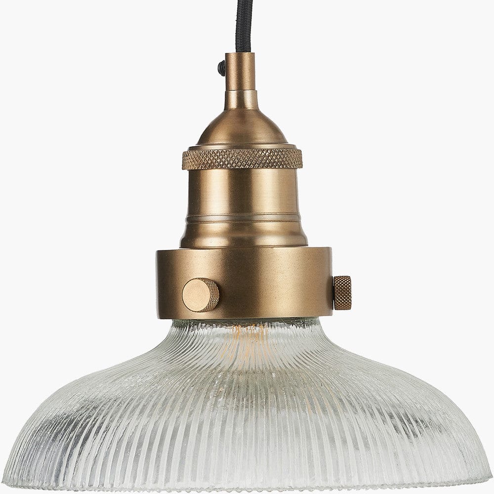 Pacific Lifestyle Lighting Bowery Ribbed Glass with Antique Brass Fitting Elec Pendant House of Isabella UK