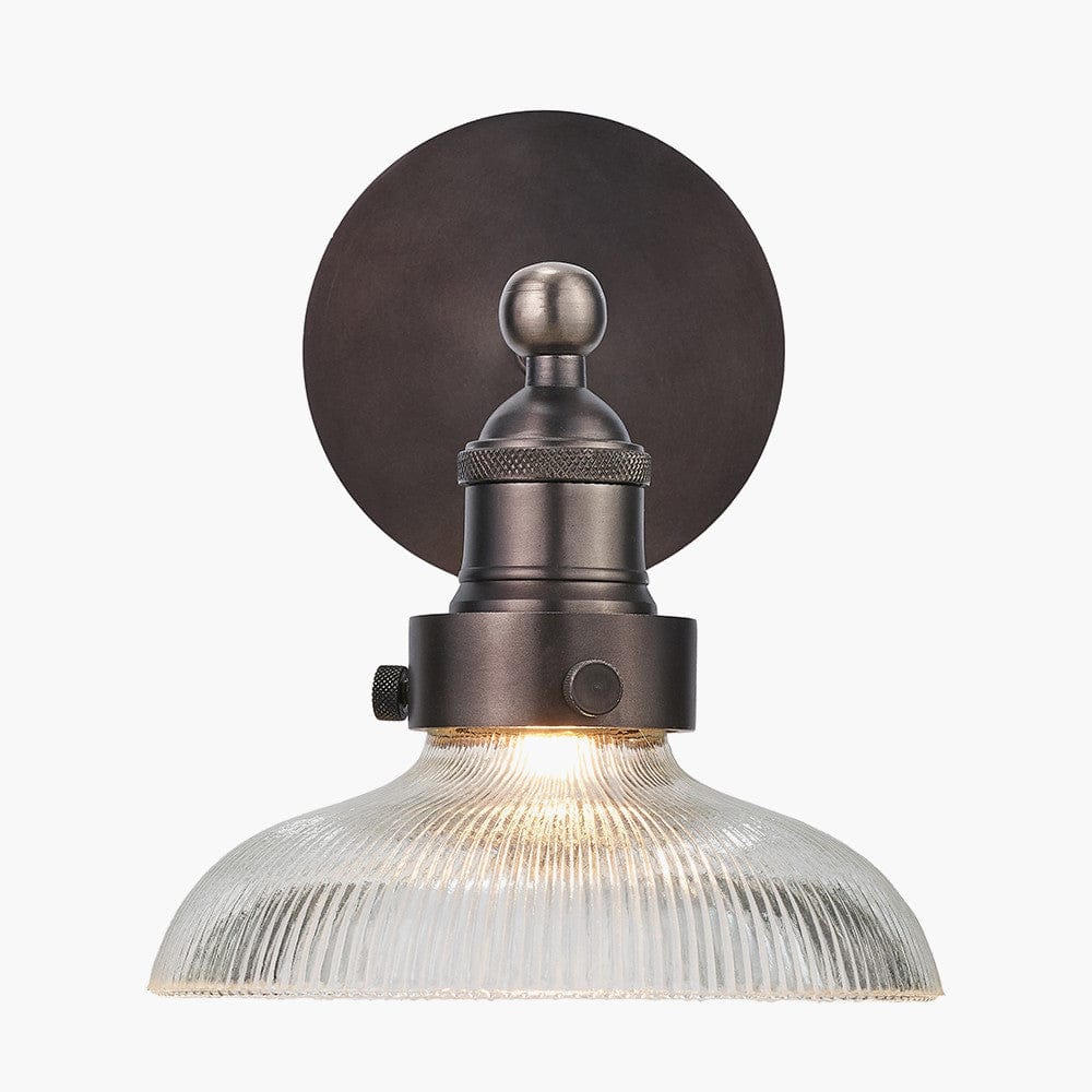 Pacific Lifestyle Lighting Bowery Ribbed Glass with Antique Bronze Fitting Wall Light House of Isabella UK