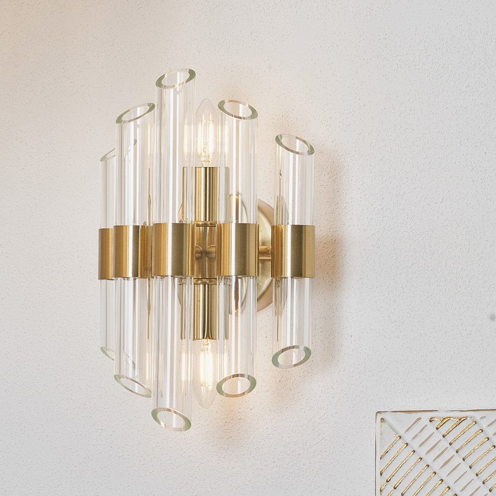 Brielle Clear Glass and Antique Brass 2 Wall Light.