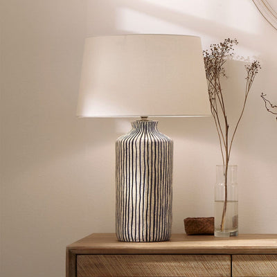 Pacific Lifestyle Lighting Bude Blue and White Stripe Stoneware Table Lamp - Base Only House of Isabella UK