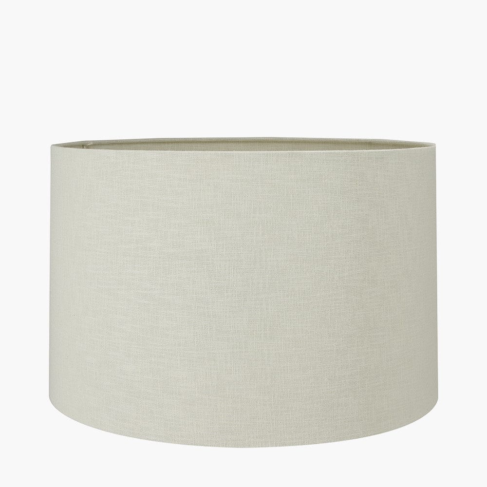 Bude Blue and White Stripe Stoneware Table Lamp Base with Lino 40cm Cream Self Lined Linen Cylinder Lampshade.
