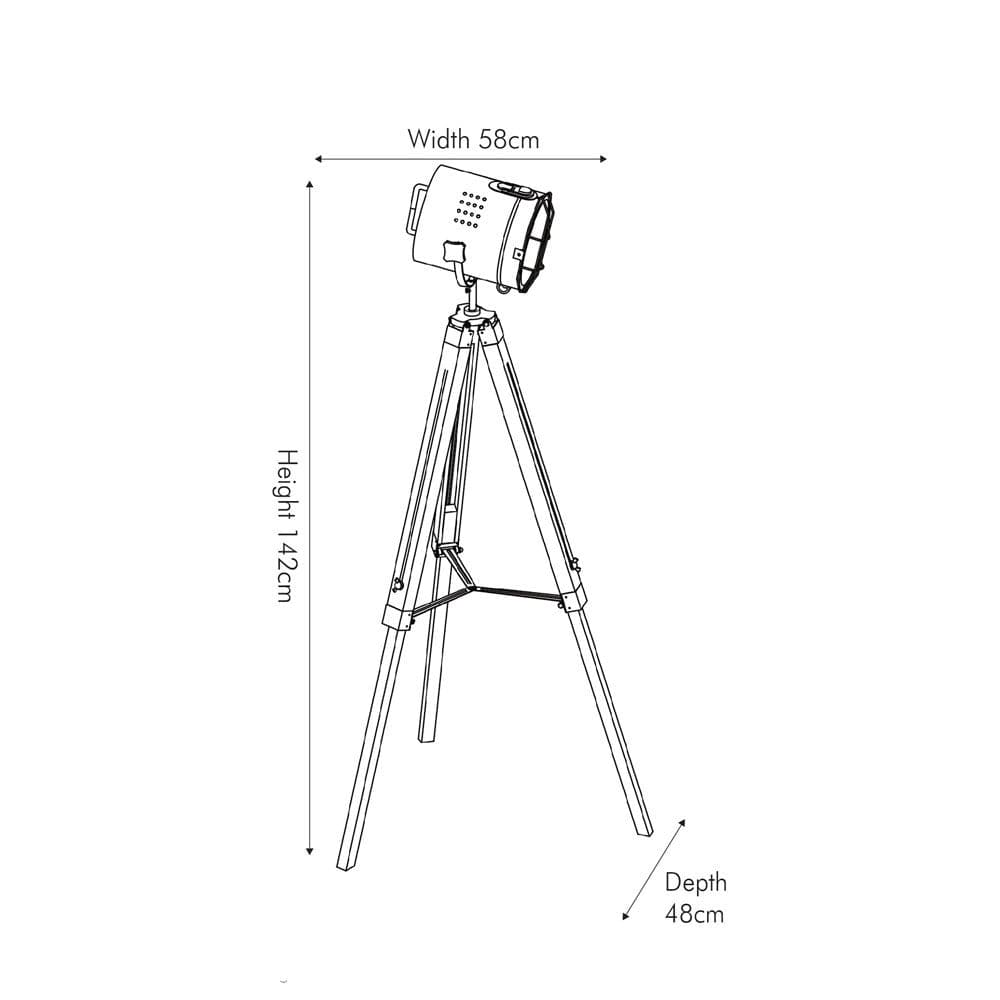 Pacific Lifestyle Lighting Bullseye Grey Metal & Antique Wood Tripod Marine Floor Lamp House of Isabella UK