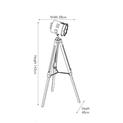 Pacific Lifestyle Lighting Bullseye Grey Metal & Antique Wood Tripod Marine Floor Lamp House of Isabella UK