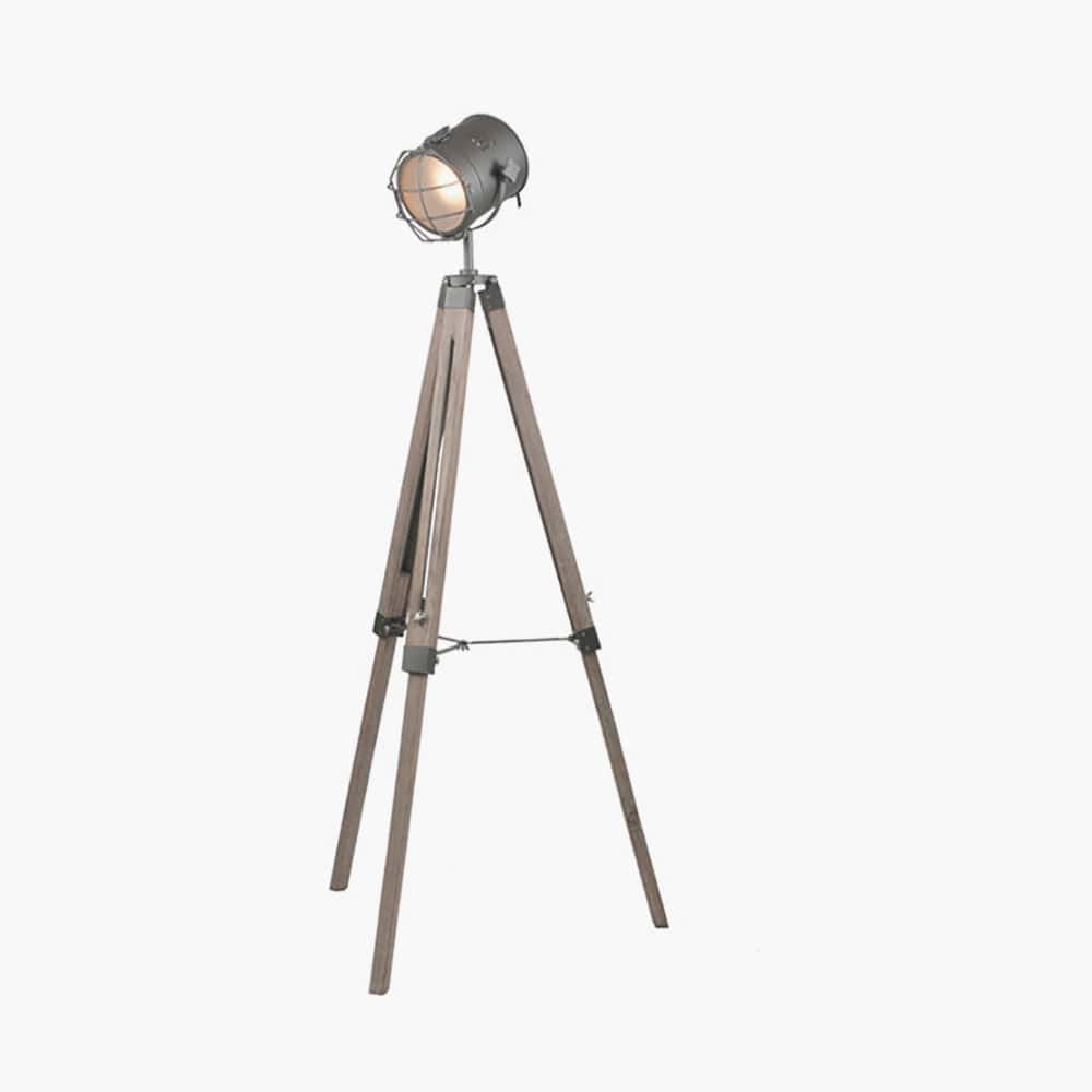 Bullseye Grey Metal & Antique Wood Tripod Marine Floor Lamp.