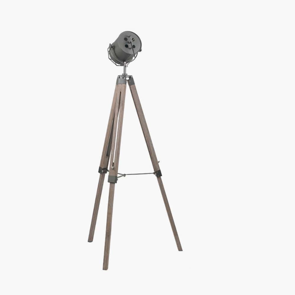 Bullseye Grey Metal & Antique Wood Tripod Marine Floor Lamp.