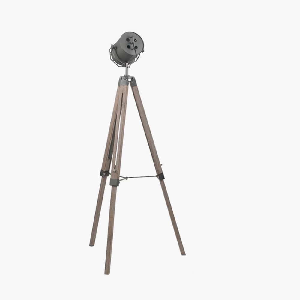 Pacific Lifestyle Lighting Bullseye Grey Metal & Antique Wood Tripod Marine Floor Lamp House of Isabella UK