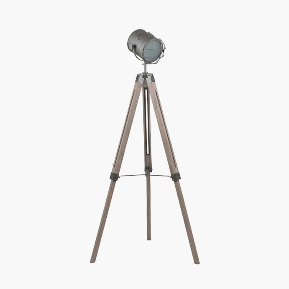 Pacific Lifestyle Lighting Bullseye Grey Metal & Antique Wood Tripod Marine Floor Lamp House of Isabella UK