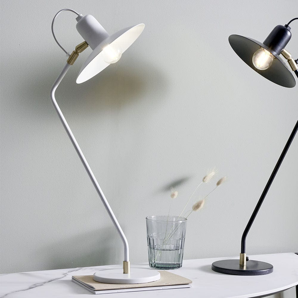 Camden Matt White Metal Angle Arm Task Table Lamp.