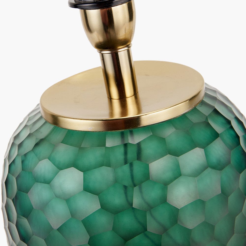 Camila Green Cold Cut Textured Glass Table Lamp Base with Lino 35cm Black Self Lined Linen Cylinder Lampshade.