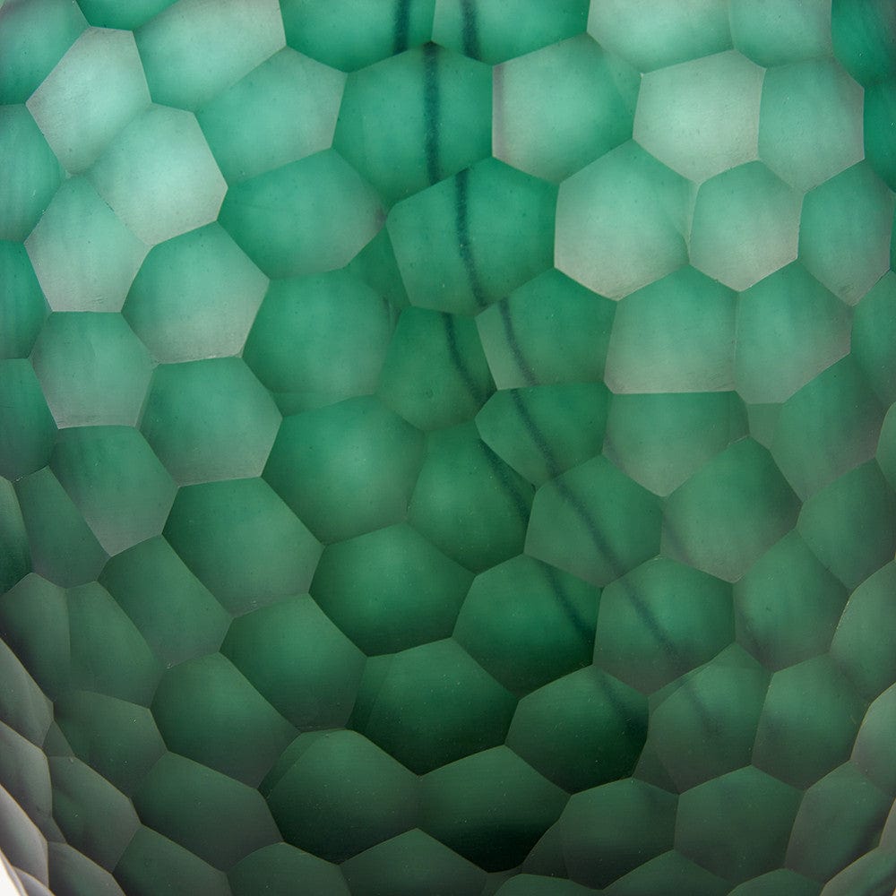 Camila Green Cold Cut Textured Glass Table Lamp Base with Lino 35cm Black Self Lined Linen Cylinder Lampshade.