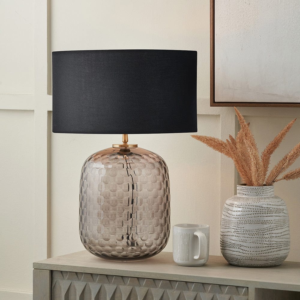 Pacific Lifestyle Lighting Camille Large Smoke Grey Circle Design Handcut Glass Table Lamp Base House of Isabella UK