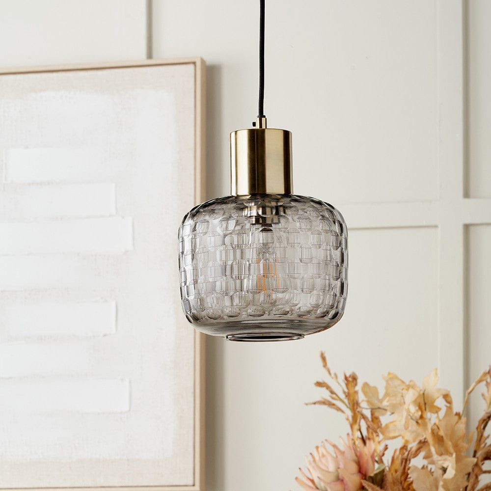 Pacific Lifestyle Lighting Camille Smoke Grey Circle Design Handcut Glass Pendant House of Isabella UK