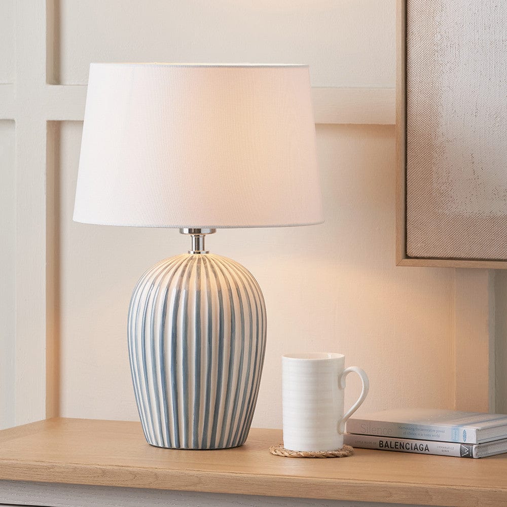 Pacific Lifestyle Lighting Cannes Blue and White Stripe Ceramic Table Lamp House of Isabella UK