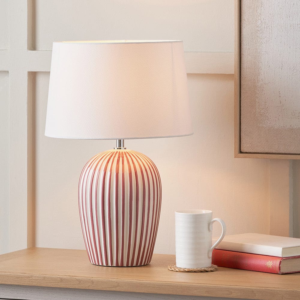 Pacific Lifestyle Lighting Cannes Mulberry and White Stripe Ceramic Table Lamp House of Isabella UK